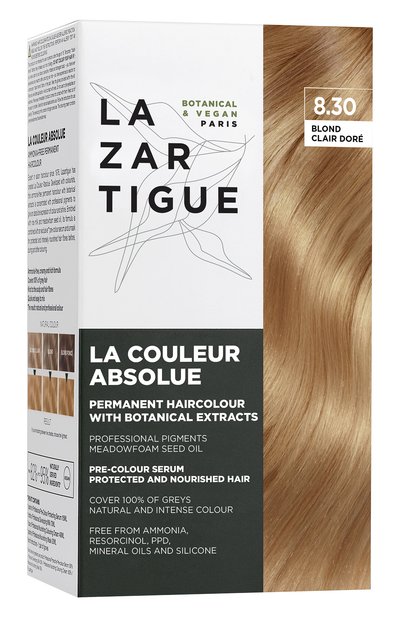 Перманентная безаммиачная краска для волос абсолютный цвет, оттенок светлый золотистый блондин 8.30 (15+70+48+20ml) LAZARTIGUE, арт. 10L01812B, фото 1