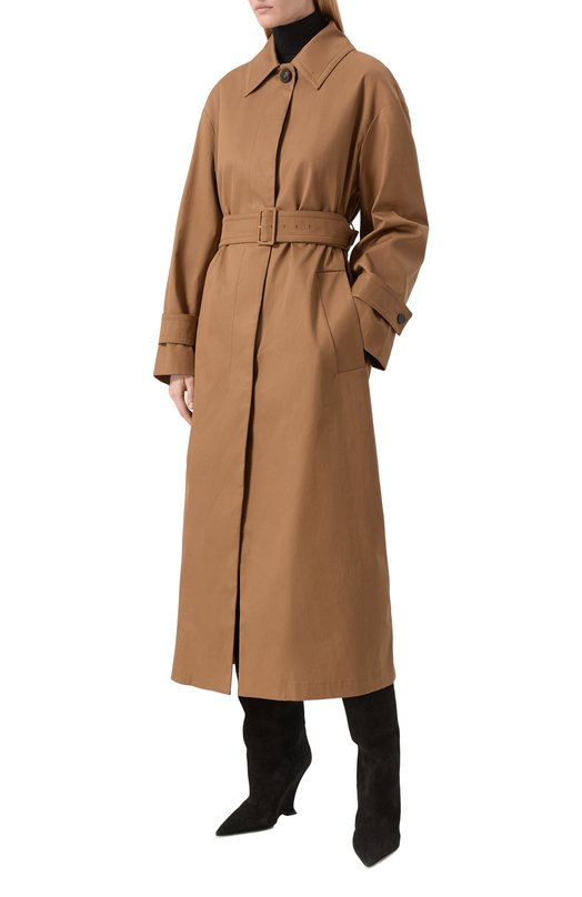 Хлопковый плащ Max Mara Studio PIST0IA Коричневый  PIST0IA Фото 3
