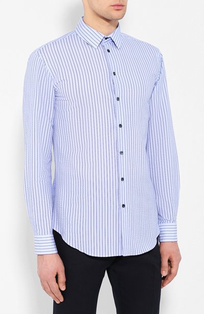 Хлопковая рубашка с воротником кент GIORGIO ARMANI синего цвета по цене 65400 руб., арт. 8WGCCZ97/TZ228, фото 3 Хлопковая рубашка с воротником кент GIORGIO ARMANI, арт. 8WGCCZ97/TZ228, фото 3