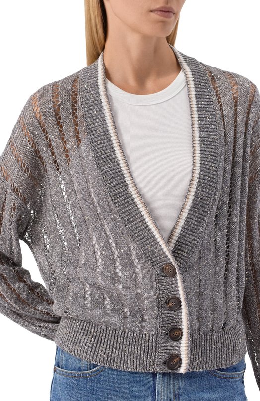 Льняной кардиган Brunello Cucinelli MC0559416 Серый  MC0559416 Фото 5