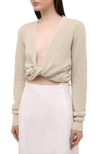 Льняной кардиган JACQUEMUS бежевого цвета по цене 32550 руб., арт. 211KN42/210800, фото 3 Льняной кардиган JACQUEMUS, арт. 211KN42/210800, фото 3