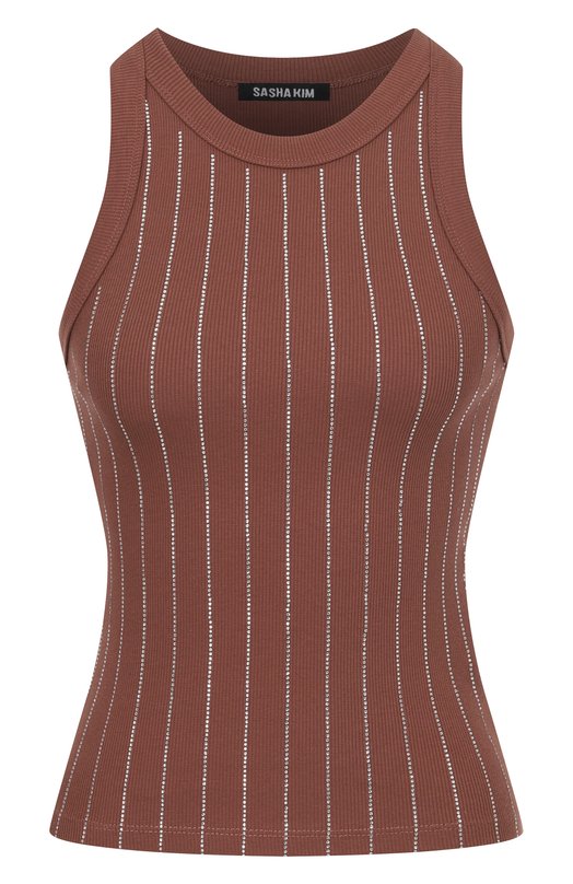 Хлопковый топ с отделкой стразами Sasha Kim SK-00001772 Коричневый SK-00001772