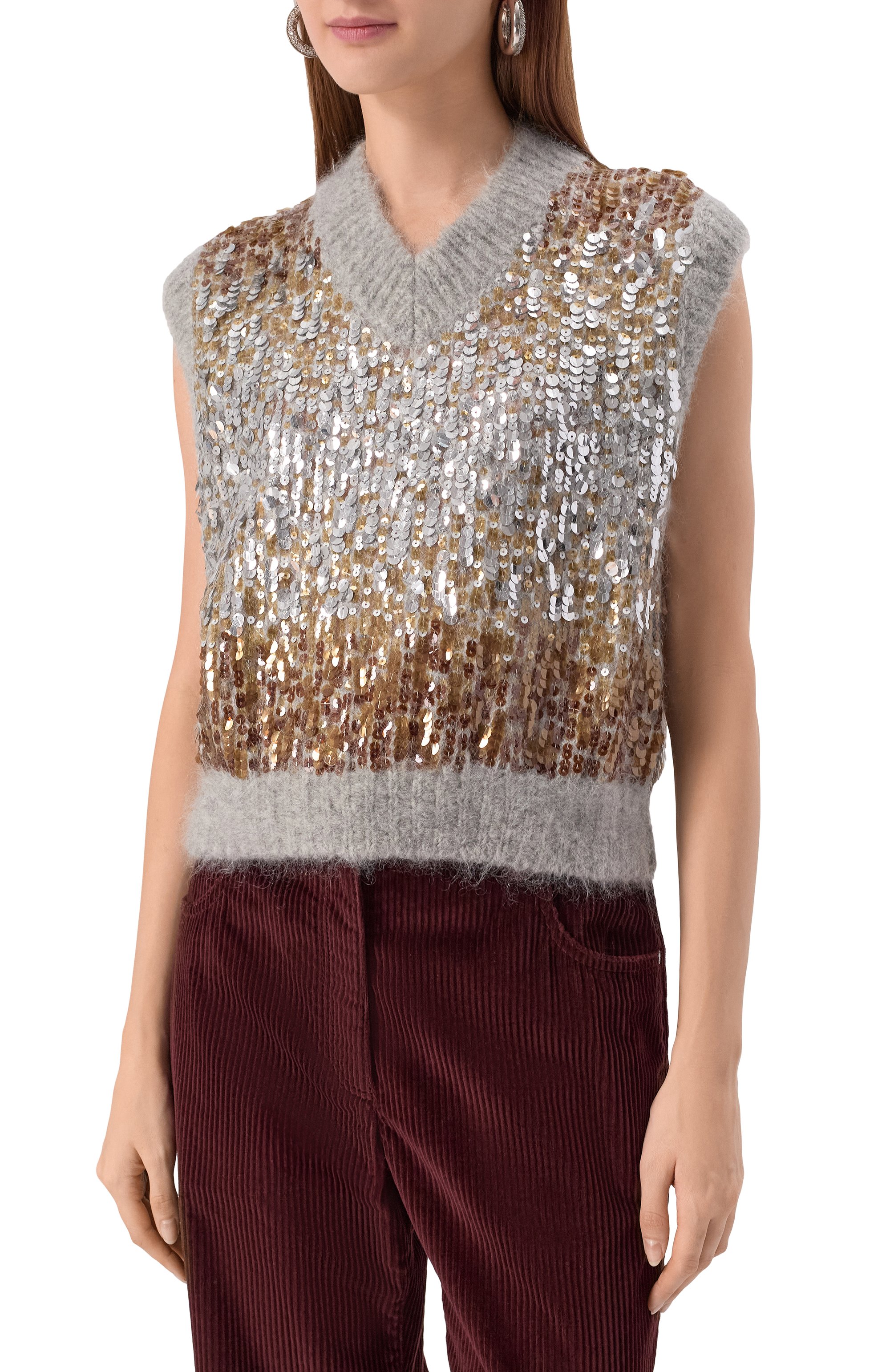 Шерстяной жилет с отделкой пайетками BRUNELLO CUCINELLI, арт. M1U375902P, фото 3