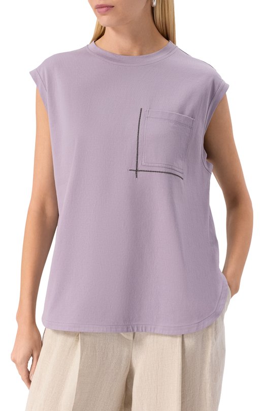 Хлопковая футболка Brunello Cucinelli M0T81HA830 Сиреневый  M0T81HA830 Фото 3