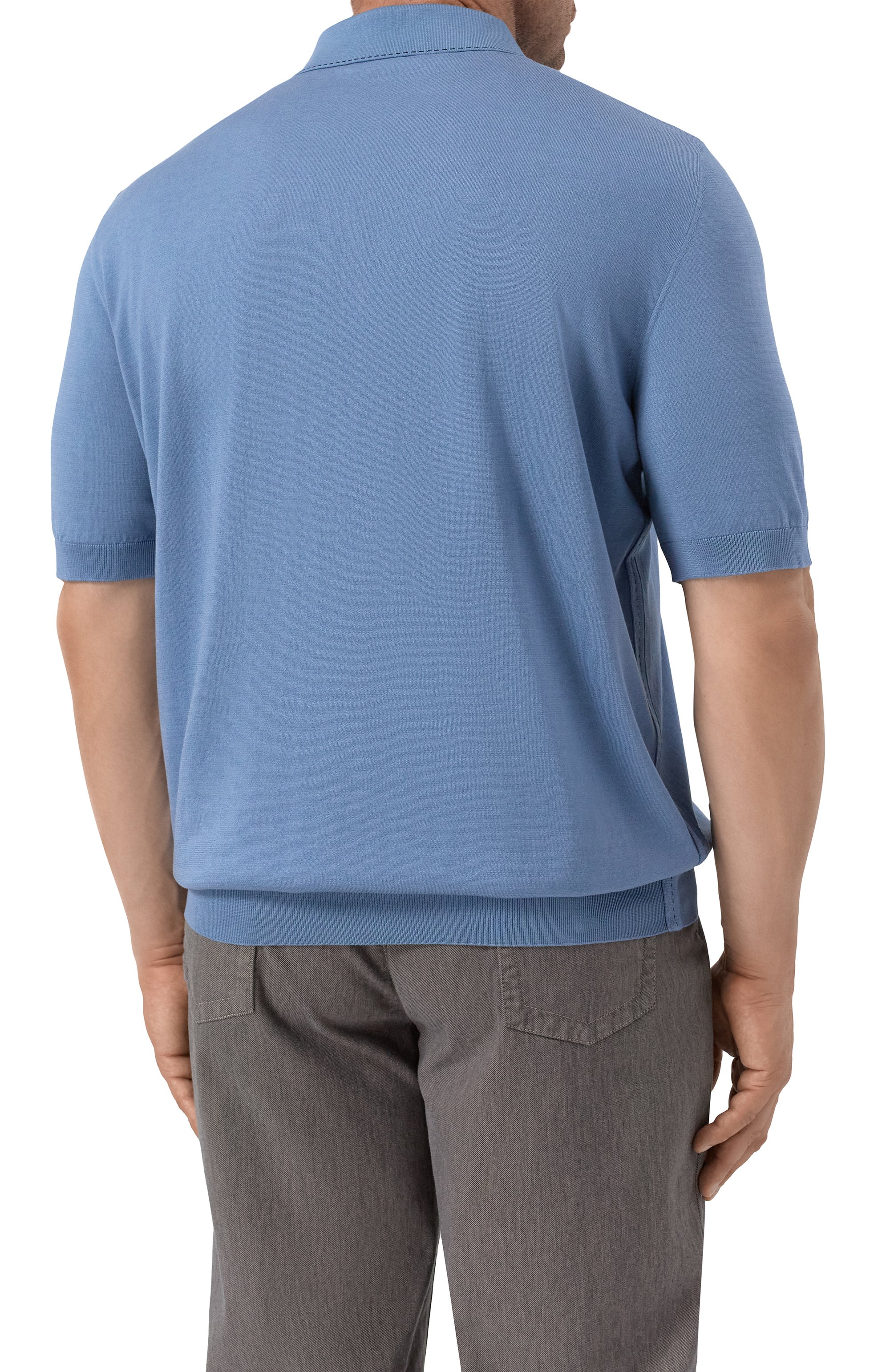 Поло с отделкой из кожи аллигатора ZILLI голубого цвета по цене 194000 руб., арт. KZP002M0143VRIS00/62-64, фото 4 Поло с отделкой из кожи аллигатора ZILLI, арт. KZP002M0143VRIS00/62-64, фото 4