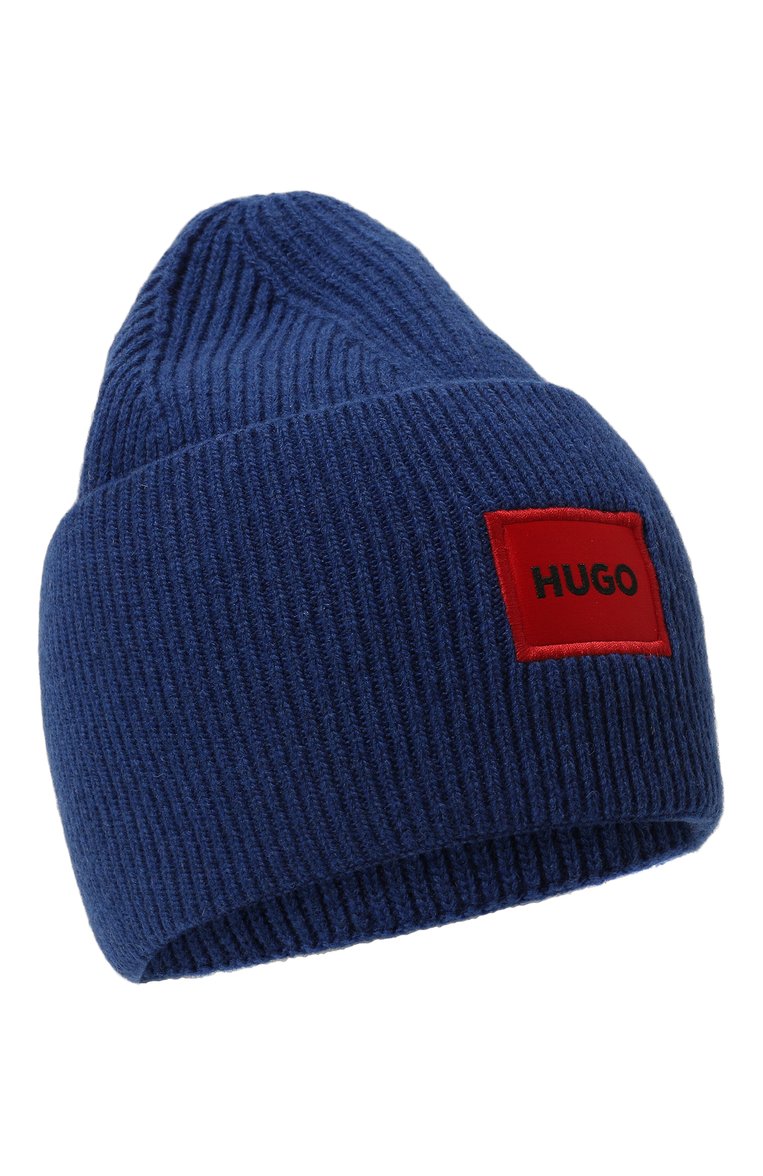 Мужская шерстяная шапка HUGO синего цвета, арт. 50496011 | Фото 1 (Материал: Текстиль, Шерсть; Кросс-КТ: Трикотаж; Материал сплава: Проставлено; Нос: Не проставлено)