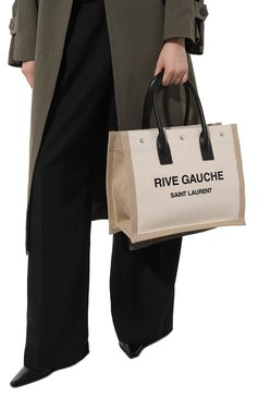 Женский сумка-тоут rive gauche SAINT LAURENT кремвого цвета, арт. 617481/FAAVU | Фото 2 (Ошибки технического описания: Нет высоты, Нет ширины, Нет глубины; Сумки-технические: Сумки-шопперы; Материал сплава: Проставлено; Материал: Текстиль; Драгоценные камни: Проставлено)