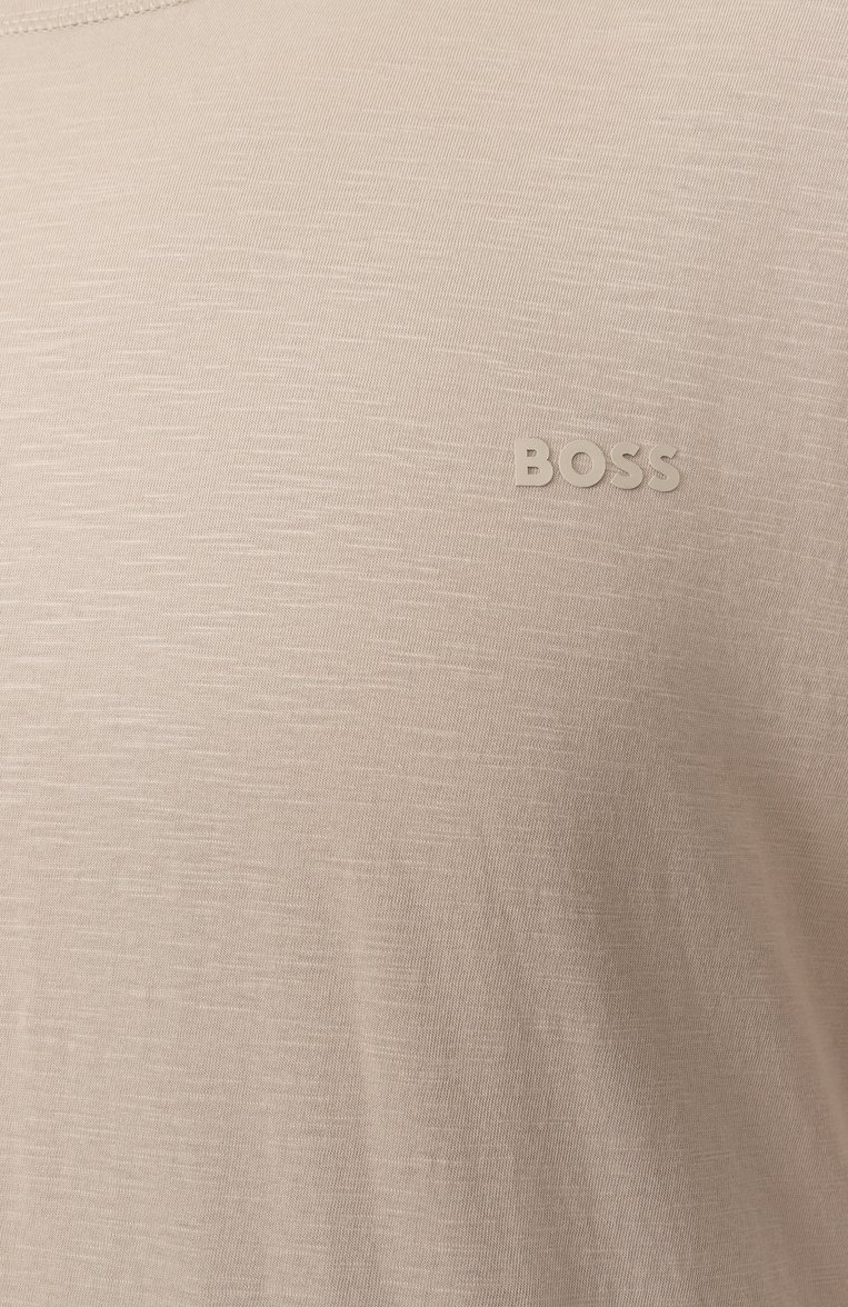 Мужская хлопковая футболка BOSS ORANGE светло-бежевого цвета, арт. 50508243 | Фото 6 (Автоматизация ТО: Проставлено; Рукава: Короткие; Автоматизация состава: Проставлено; Материал внешний: Хлопок; Длина (для топов): Станд�артные; Мужское Кросс-КТ: Футболка-одежда; Стили: Кэжуэл; Принт: Без принта; Детали: Без декора)