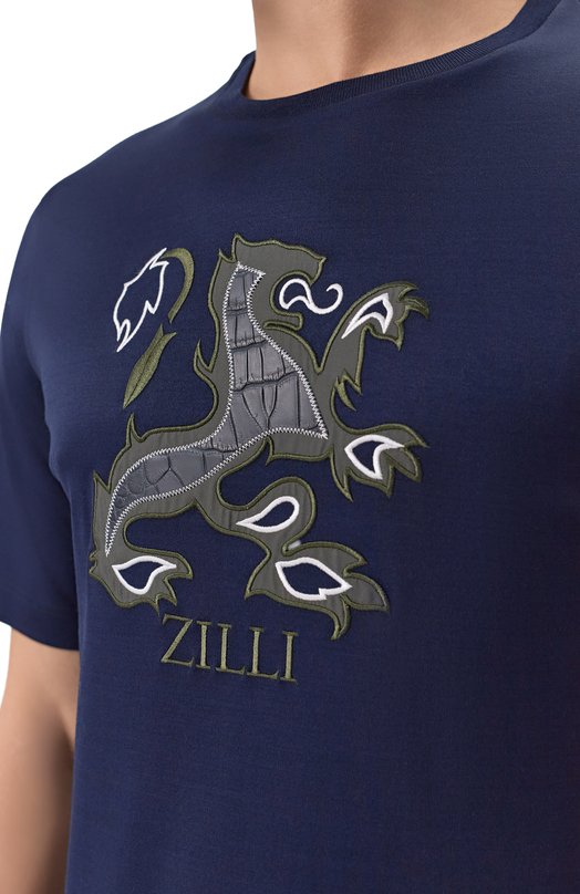 Хлопковая футболка с отделкой из кожи аллигатора Zilli TSR02AM0143VBLE01 Синий  TSR02AM0143VBLE01 Фото 5