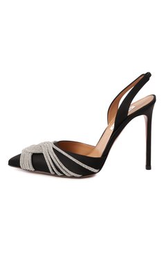 Женские текстильные туфли gatsby 105 AQUAZZURA черного цвета, арт. GASHIGL0/SAT | Фото 4 (Каблук высота: Высокий; Драгоценные камни: Проставлено; Подошва: Плоская; Материал внутренний: Натуральная кожа; Материал сплава: Проставлено; Материал внешний: Текстиль; Женское Кросс-КТ: Слингбэки; Каблук тип: Шпилька)