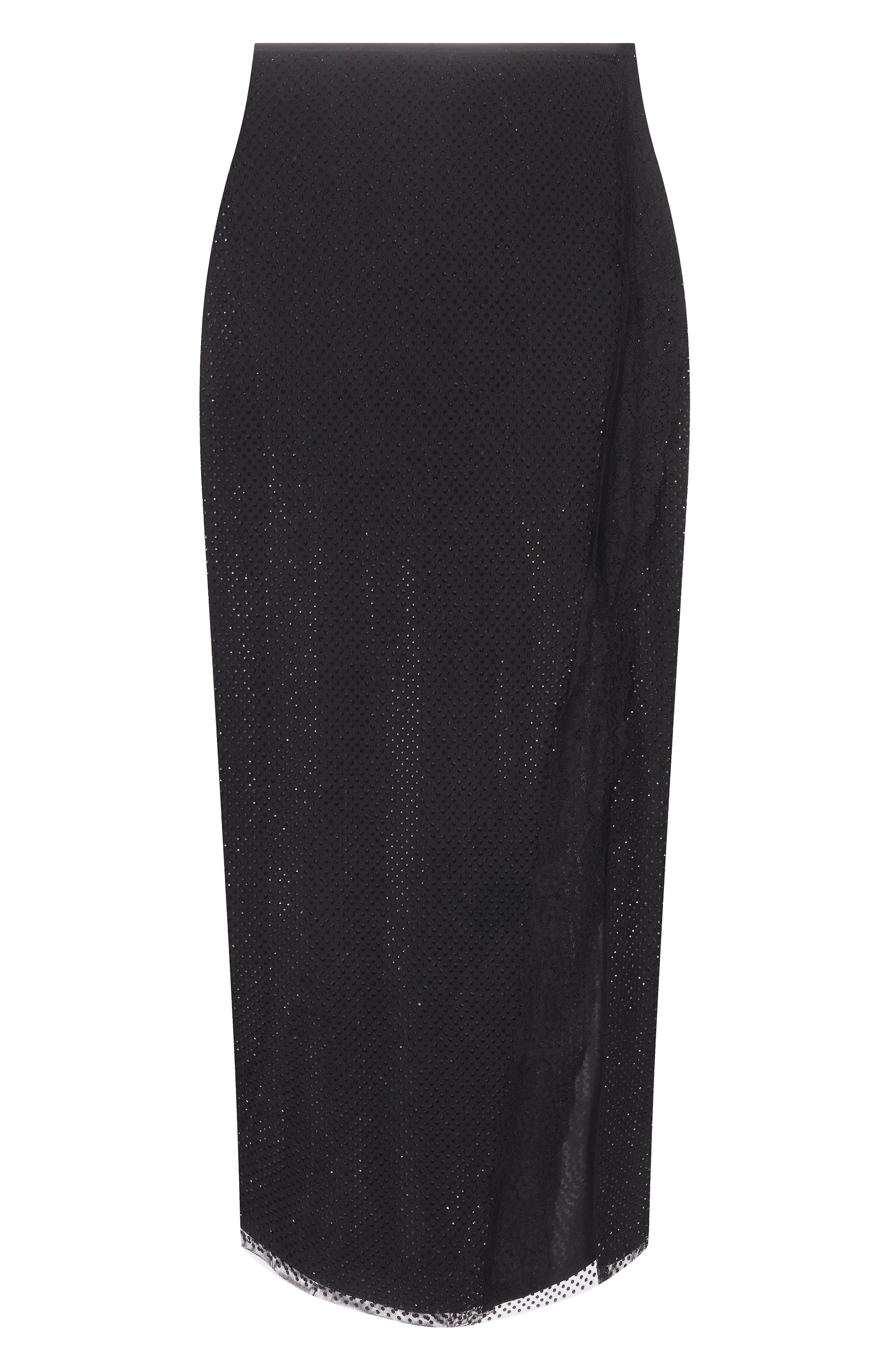 Юбка с отделкой стразами SELF-PORTRAIT черного цвета по цене 54050 руб., арт. AW25049MSKB, фото 1 Юбка с отделкой стразами SELF-PORTRAIT, арт. AW25049MSKB, фото 1