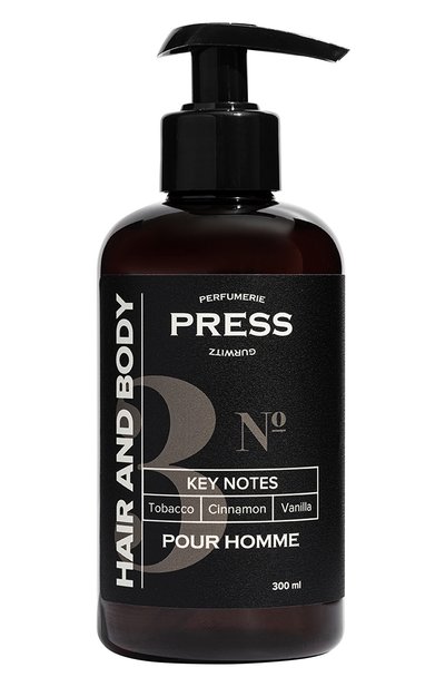 Мужской шампунь-гель 2 в 1 для волос и тела №3 for men head & body, tobacco, cinnamon (300ml) PRESS GURWITZ PERFUMERIE бесцветного цвета по цене 1850 руб., арт. 4631159197455, фото 1 Мужской шампунь-гель 2 в 1 для волос и тела №3 for men head & body, tobacco, cinnamon (300ml) PRESS GURWITZ PERFUMERIE, арт. 4631159197455, фото 1