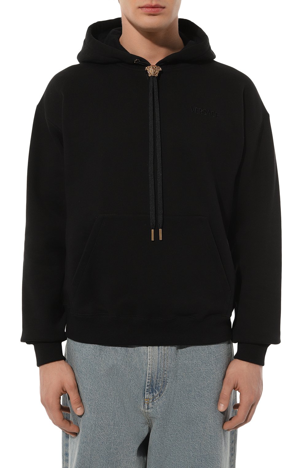 Хлопковое худи VERSACE черного цвета по цене 99500 руб., арт. 1008661/1A06213, фото 3 Хлопковое худи VERSACE, арт. 1008661/1A06213, фото 3