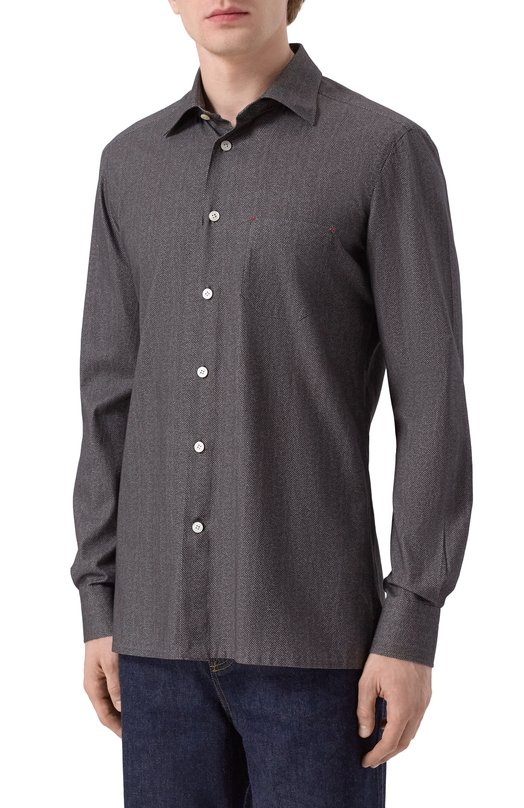 Хлопковая рубашка Kiton UMCNERH0908607 Коричневый  UMCNERH0908607 Фото 3