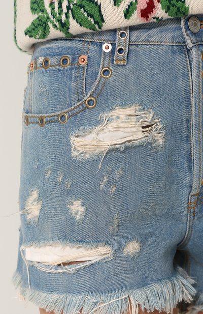 Джинсовые мини-шорты с потертостями и завышенной талией GUCCI, арт. 478022/XR647, фото 5