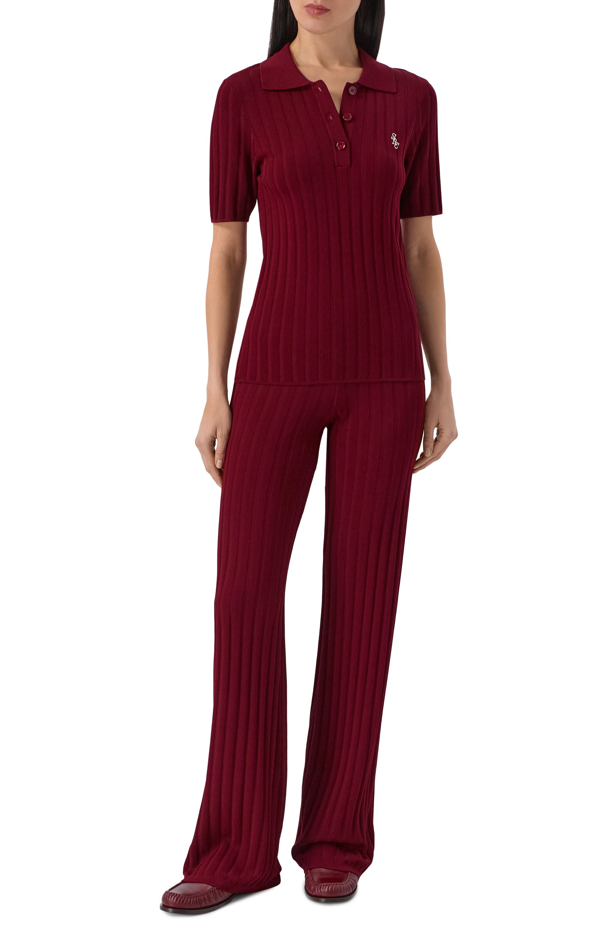 Поло из вискозы SPORTY AND RICH бордового цвета по цене 28600 руб., арт. WS06975326RE02, фото 2 Поло из вискозы SPORTY AND RICH, арт. WS06975326RE02, фото 2