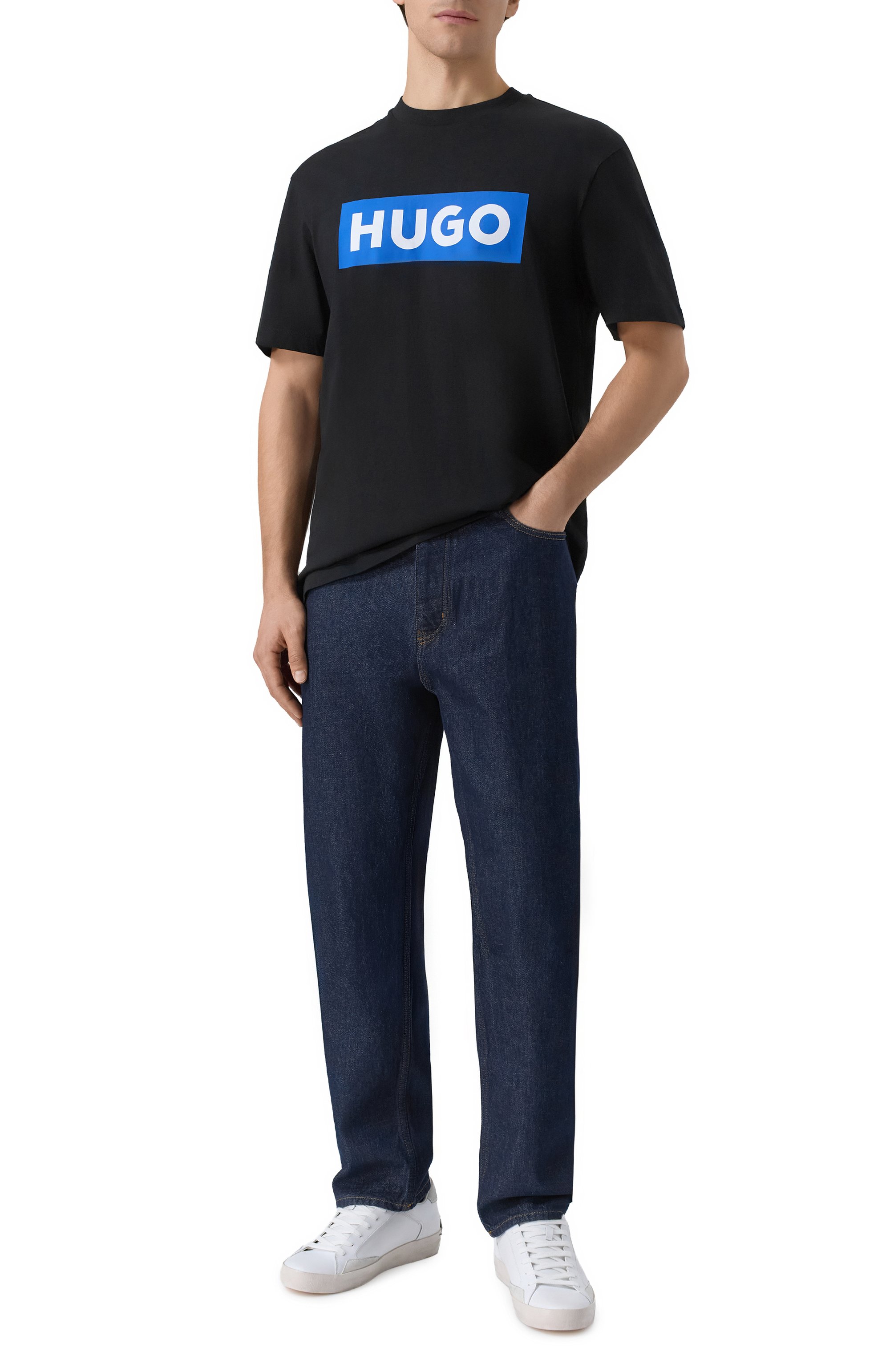 Хлопковая футболка HUGO BLUE черного цвета по цене 5475 руб., арт. 50522376, фото 2 Хлопковая футболка HUGO BLUE, арт. 50522376, фото 2