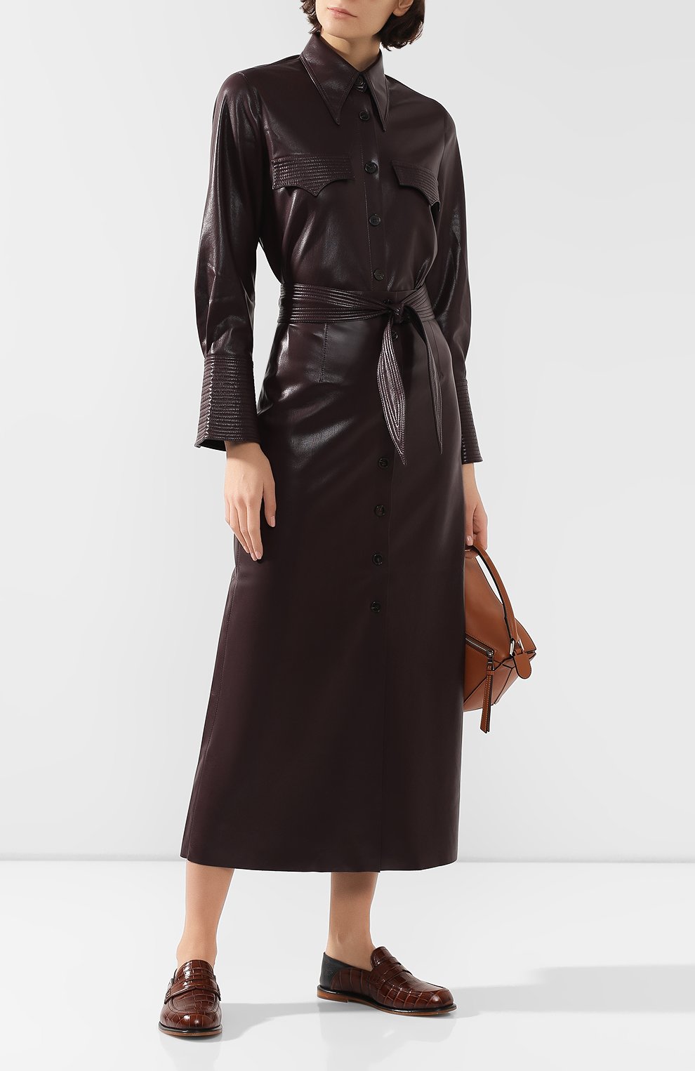 Юбка с поясом NANUSHKA, арт. ARFEN_AUBERGINE_VEGAN LEATHER, фото 2