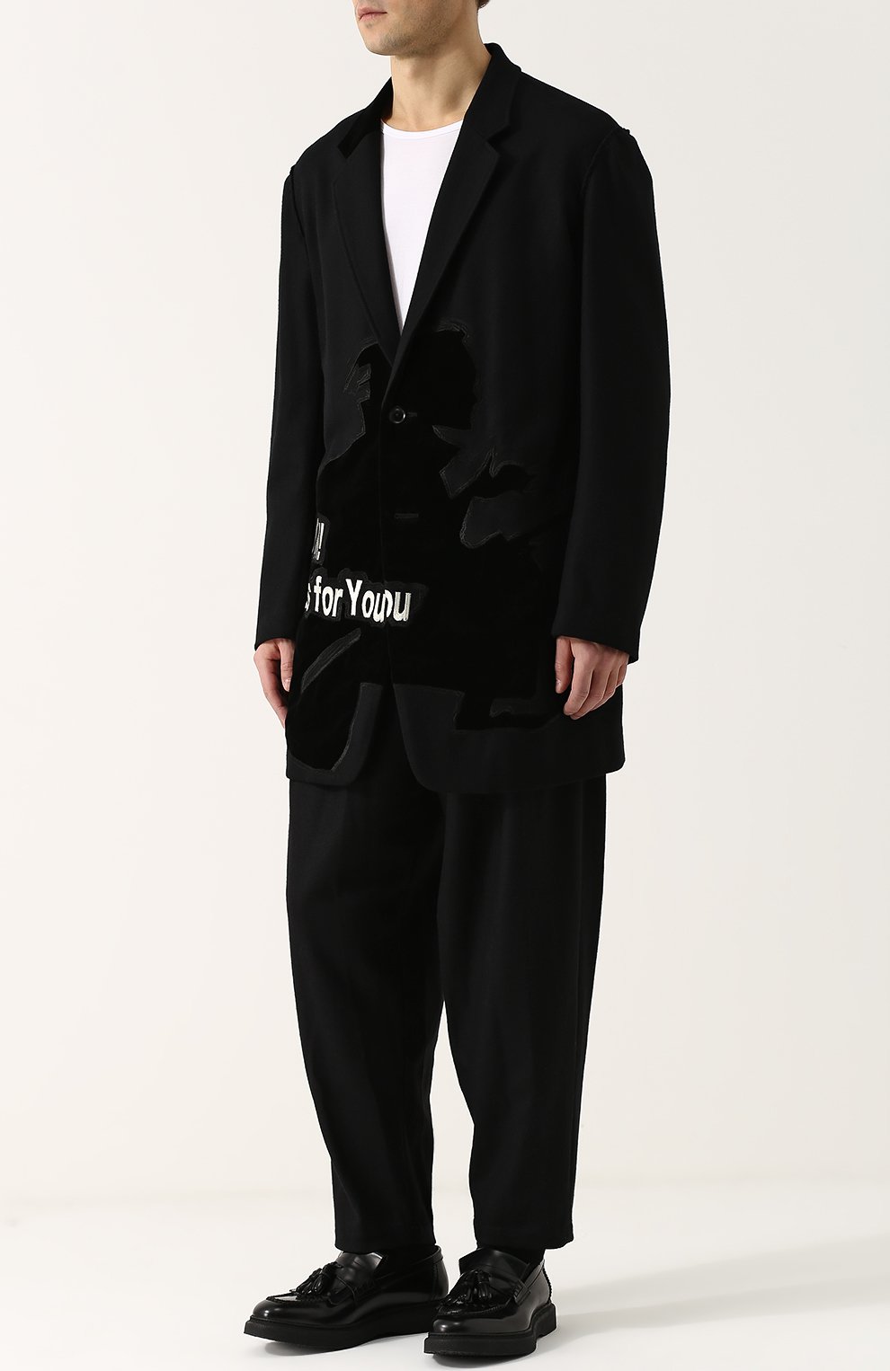 Удлиненный пиджак из смеси шерсти и хлопка с аппликацией YOHJI YAMAMOTO, арт. HK-J36-120, фото 2