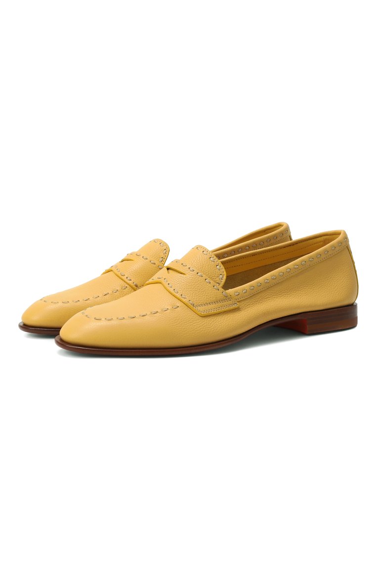 Женские кожаные пенни-лоферы SANTONI желтого цвета, арт. WUSG71437HAFSWKA | Фото 1 (Материал внешний: Натуральная кожа; Подошва: Плоская; Каблук высота: Н�изкий; Материал внутренний: Натуральная кожа)