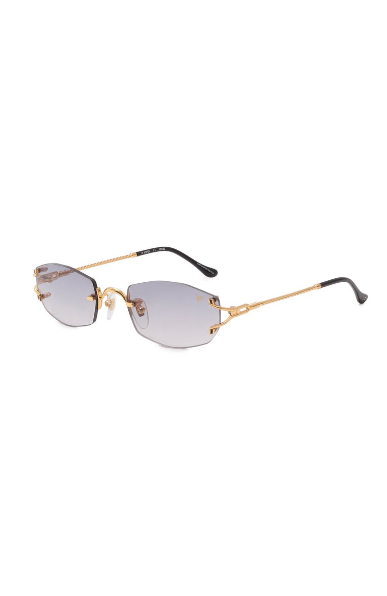 Женские солнцезащитные очки VINTAGE FRAMES серого цвета, арт. ASPEN 24KT G0LD/ASPHALT | Фо�то 1 (Тип очков: С/з; Нос: Не проставлено; Материал: Металл; Региональные ограничения белый список (Axapta Mercury): Не проставлено; Кросс-КТ: С/з-унисекс; Очки форма: Овальные, Безоправные; Оптика Гендер: оптика-унисекс)