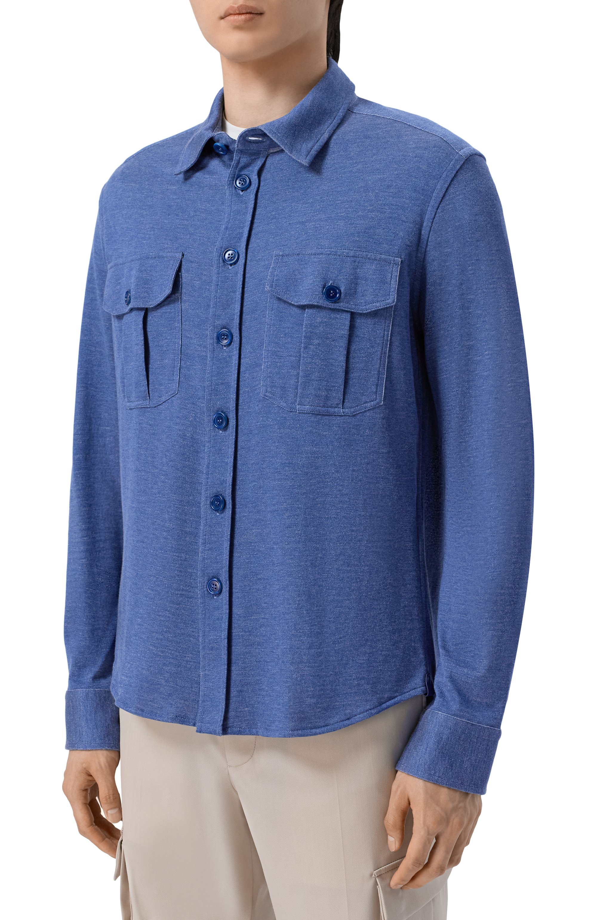 Рубашка из хлопка и шелка BRIONI синего цвета по цене 261500 руб., арт. UJRE0L/PD602, фото 3 Рубашка из хлопка и шелка BRIONI, арт. UJRE0L/PD602, фото 3