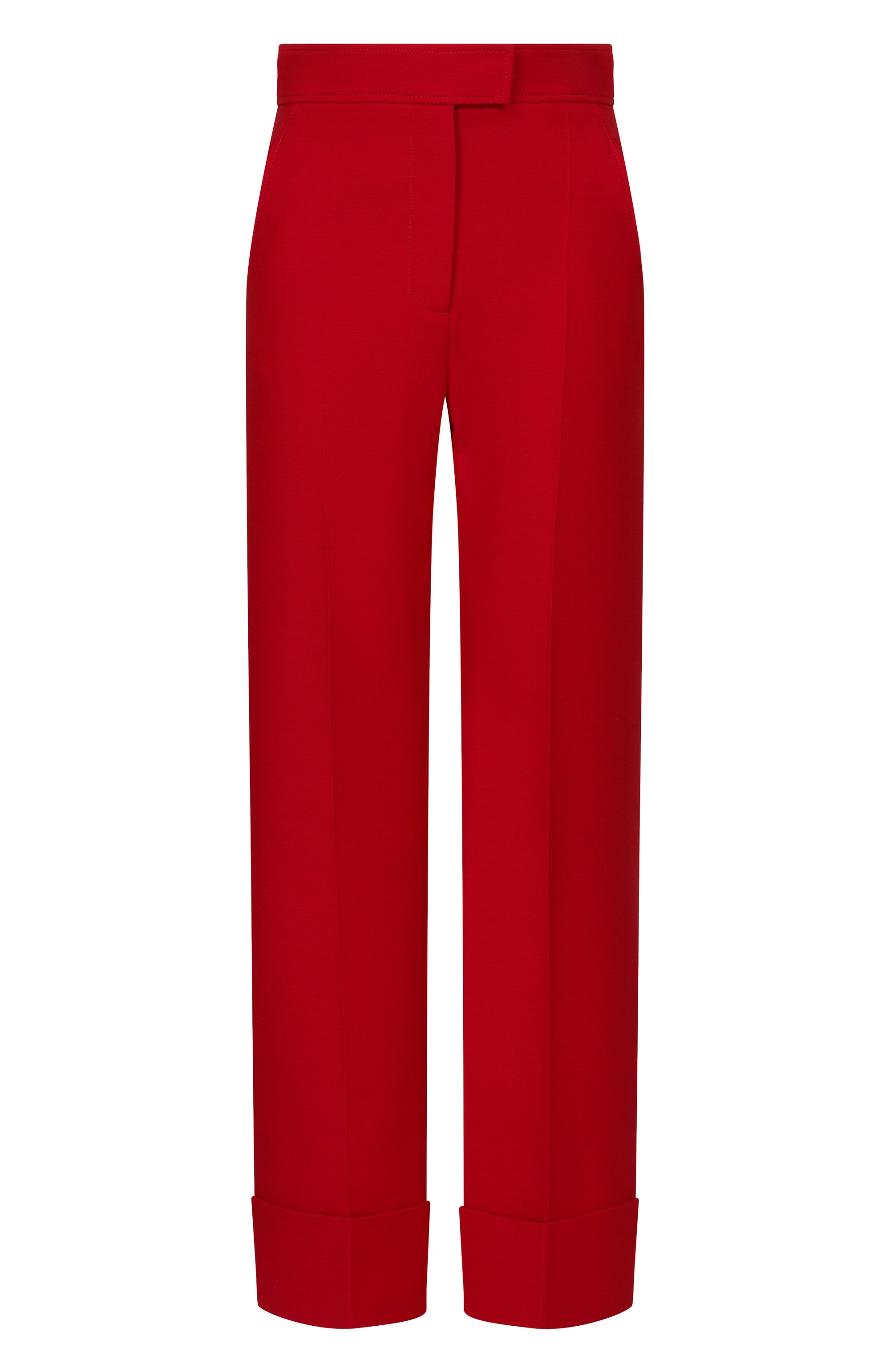 Брюки из шерсти и шелка VALENTINO красного цвета по цене 243000 руб., арт. 8B3RB6Z7/1CF, фото 1 Брюки из шерсти и шелка VALENTINO, арт. 8B3RB6Z7/1CF, фото 1