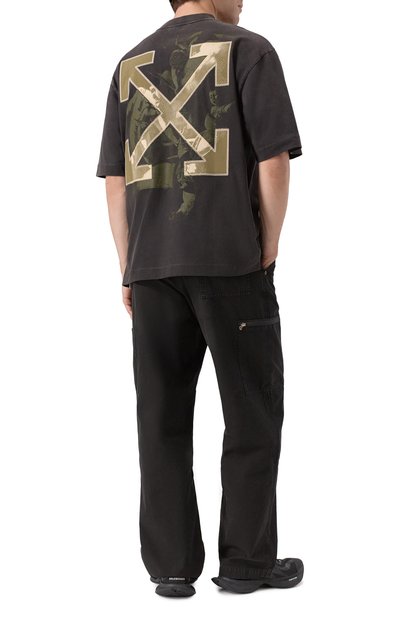 Хлопковая футболка OFF-WHITE темно-серого цвета по цене 59700 руб., арт. 0MAA120S25JER00I, фото 2 Хлопковая футболка OFF-WHITE, арт. 0MAA120S25JER00I, фото 2