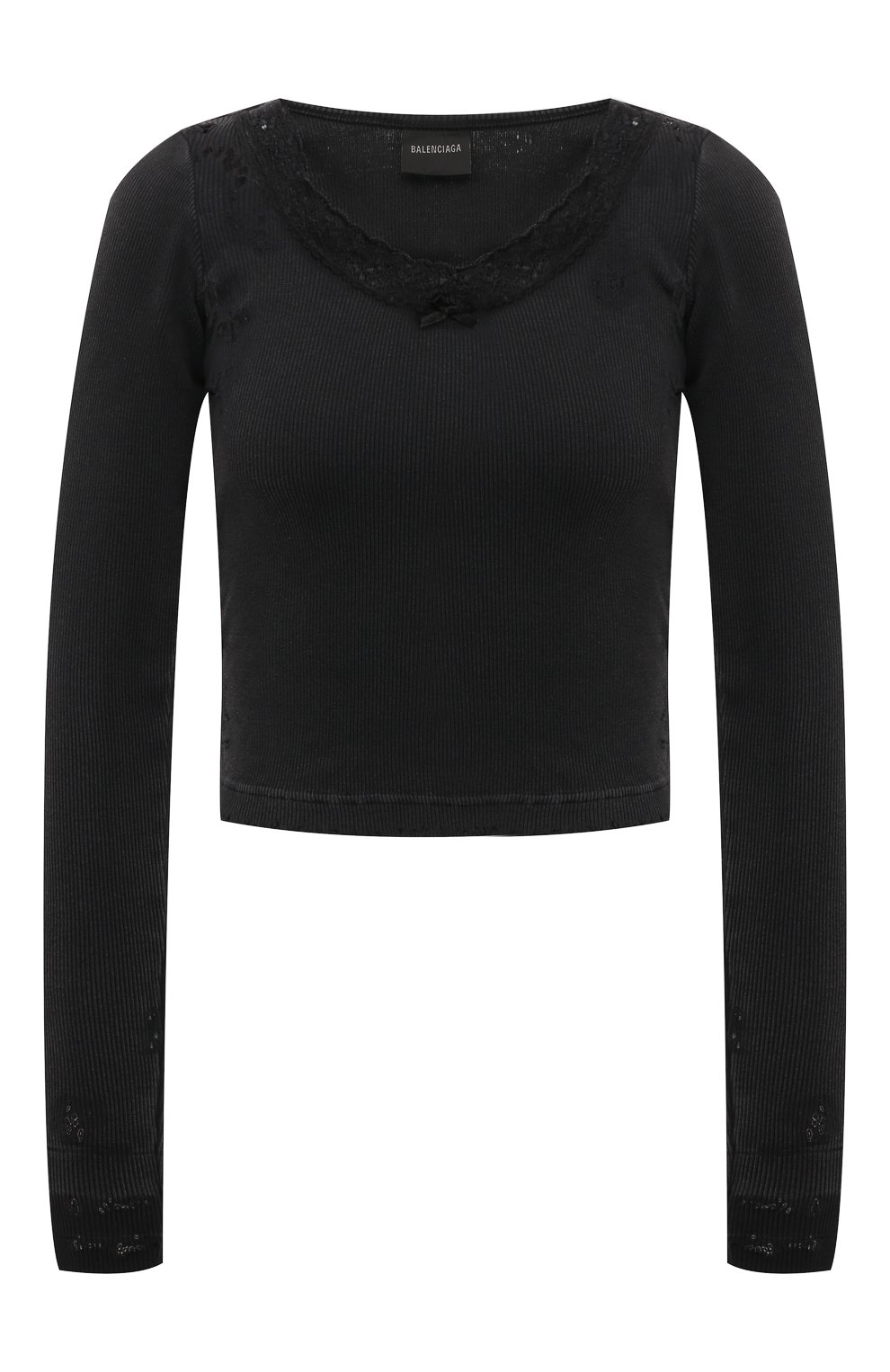 Хлопковый лонгслив BALENCIAGA черного цвета по цене 113500 руб., арт. 791778/TQVE1, фото 1 Хлопковый лонгслив BALENCIAGA, арт. 791778/TQVE1, фото 1