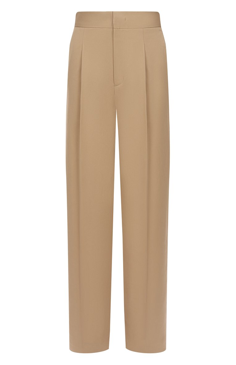 Женские хлопковые брюки MSGM бежевого цвета, арт. 3841MDP20/257138 | Фото 1 (Материал внешний: Хлопок; Женское Кросс-КТ: Брюки-одежда; Силуэт Ж (брюки и джинсы): Прямые; Стили: Кэжуэл; Длина (брюки, джинсы): Стандартные)