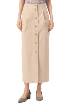 Женская хлопковая юбка EMPORIO ARMANI бежевого цвета, арт. EW000764/AF12440 | Фото 3 (Материал сплава: Проставлено; Драгоценные камни: Проставлено; Стили: Кэжуэл; Женское Кросс-КТ: Юбка-карандаш; Длина Ж (юбки, платья, шорты): Макси; Материал внешний: Хлопок)