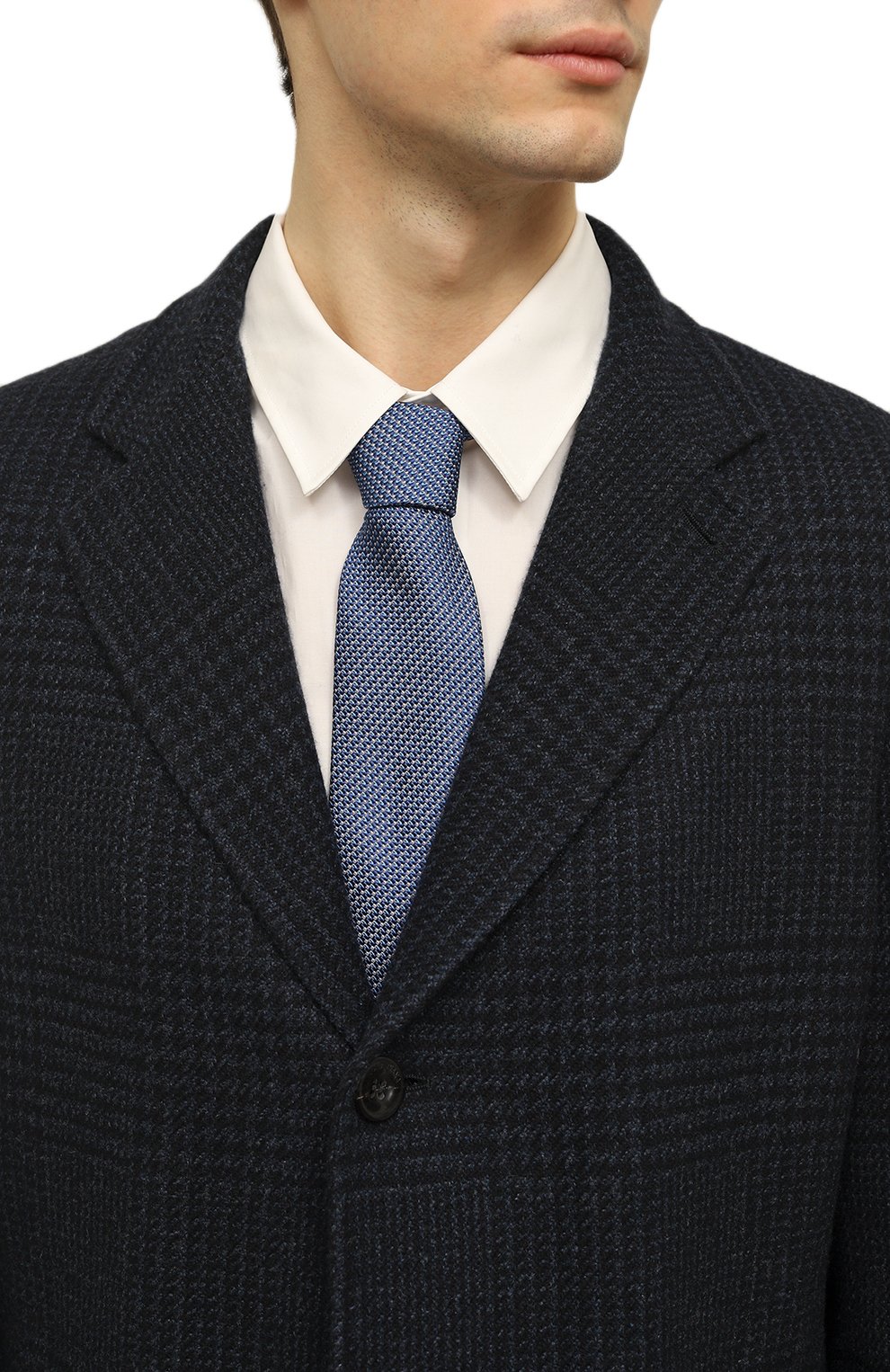 Галстук из шелка и хлопка ALTEA синего цвета по цене 11950 руб., арт. 2311351, фото 2 Галстук из шелка и хлопка ALTEA, арт. 2311351, фото 2