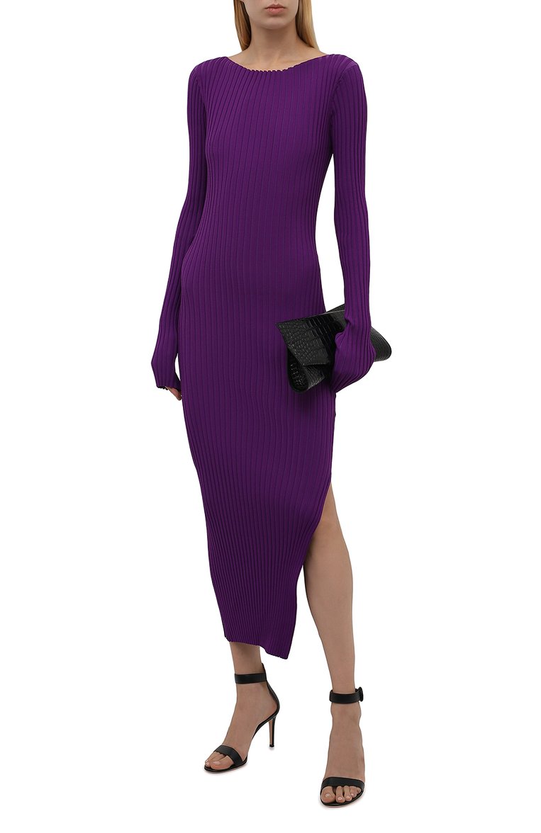 Женское платье SOLACE LONDON фиолетового цвета, арт. 0S30011A | Фото 2 (Рукава: Длинные; Длина Ж (юбки, платья, шорты): Миди; Материал внешний: Вискоза; Стили: Гламурный; Кросс-КТ: Трикотаж; Случай: Повседневный; Женское Кросс-КТ: Платье-одежда; Драгоценные камни: Проставлено; Материал сплава: Проставлено)