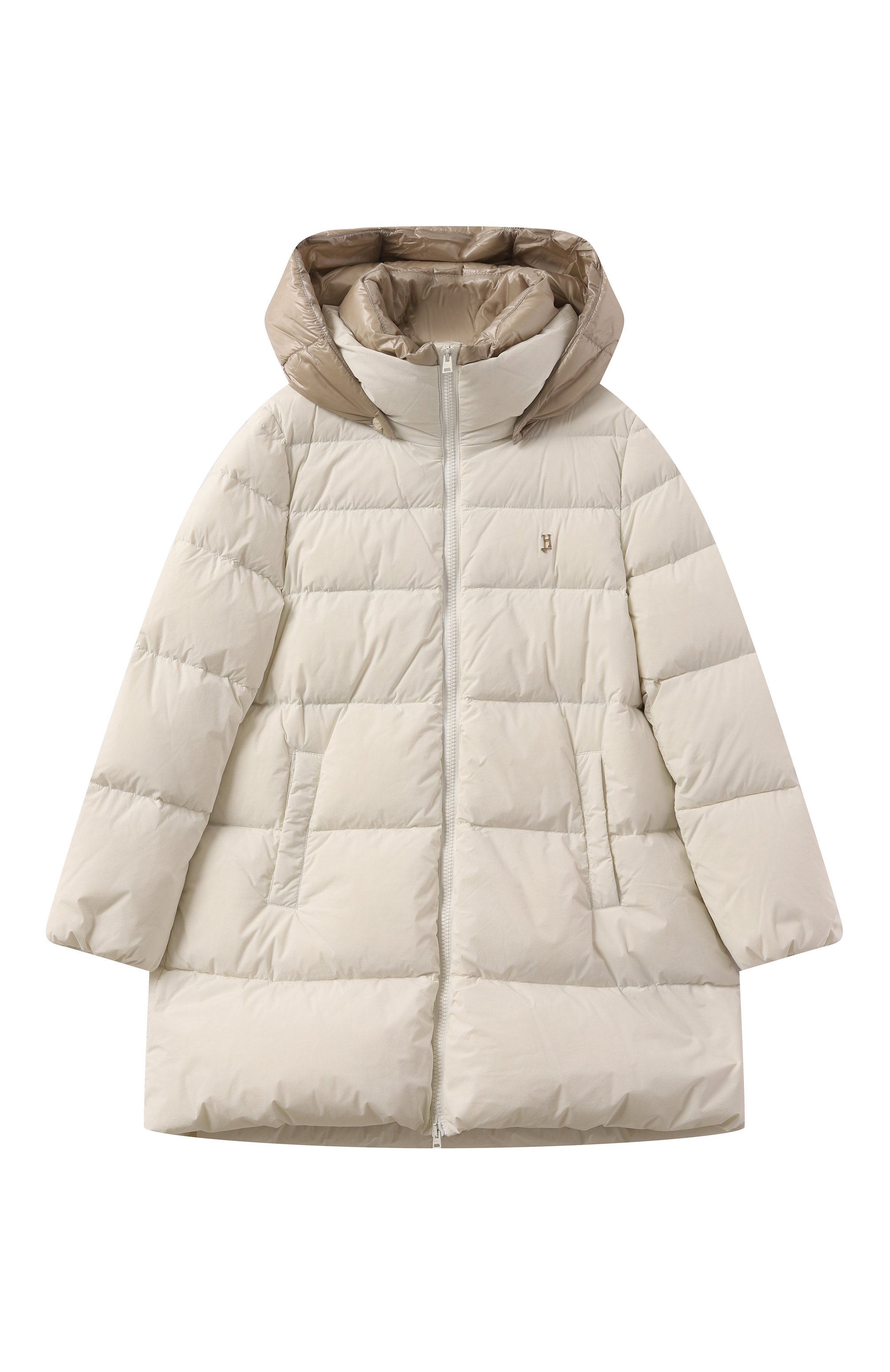 Пуховое пальто HERNO молочного цвета по цене 65850 руб., арт. PI000172G/12431SZ, фото 1 Пуховое пальто HERNO, арт. PI000172G/12431SZ, фото 1
