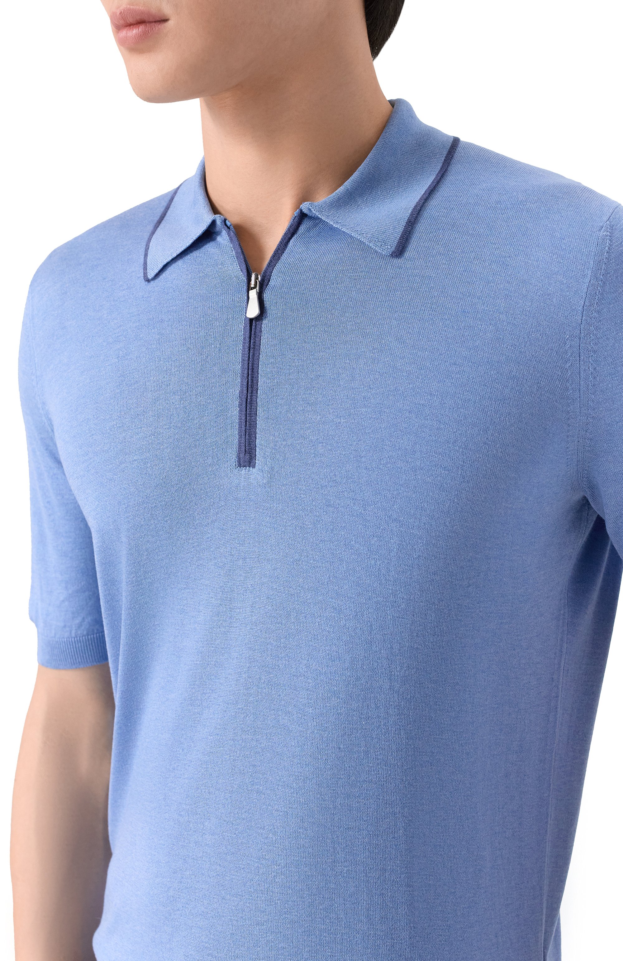 Шелковое поло GRAN SASSO голубого цвета по цене 35700 руб., арт. 43166/23506, фото 5 Шелковое поло GRAN SASSO, арт. 43166/23506, фото 5