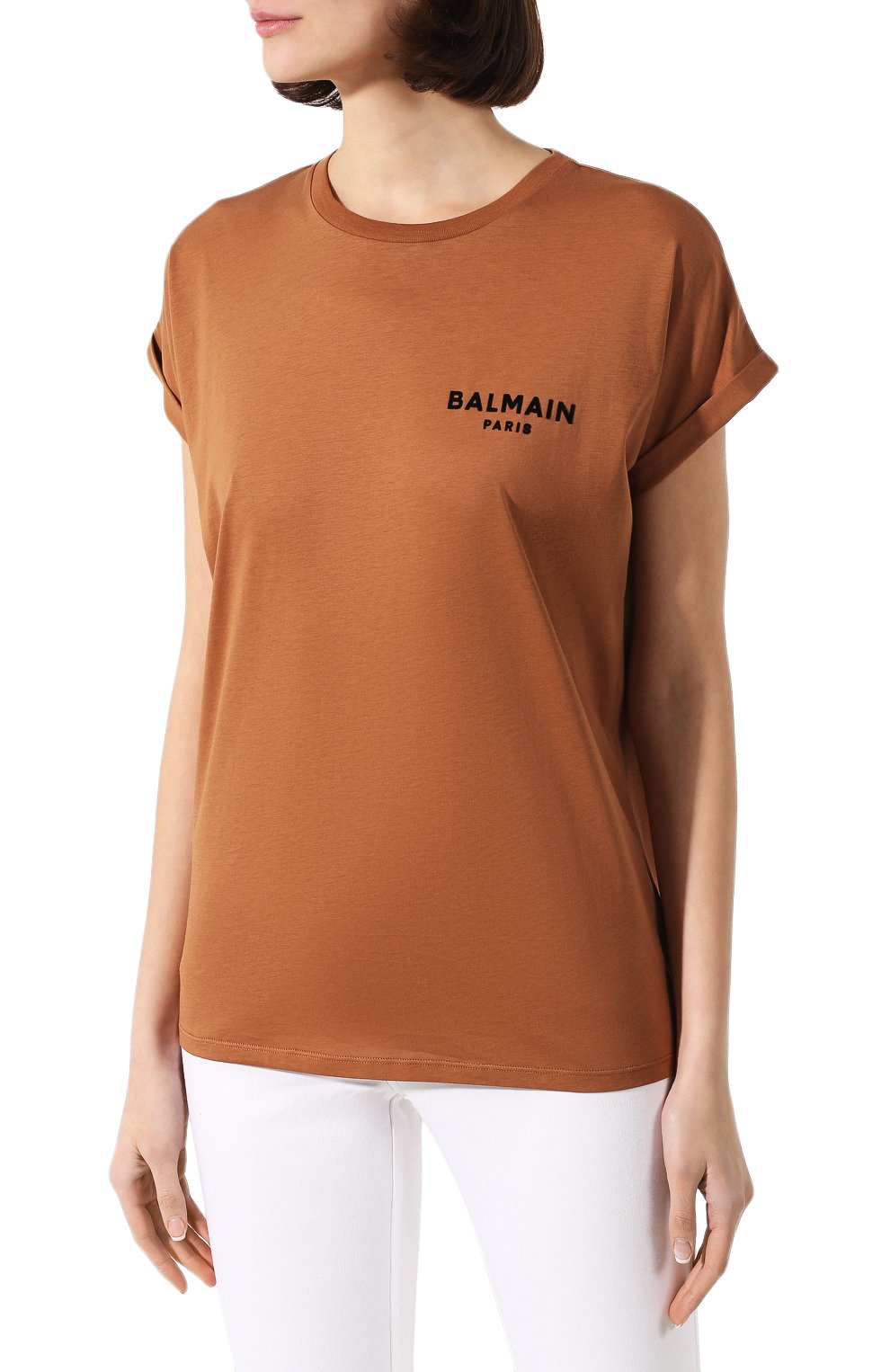 Хлопковая футболка BALMAIN коричневого цвета по цене 26200 руб., арт. TF11351/I382, фото 3 Хлопковая футболка BALMAIN, арт. TF11351/I382, фото 3