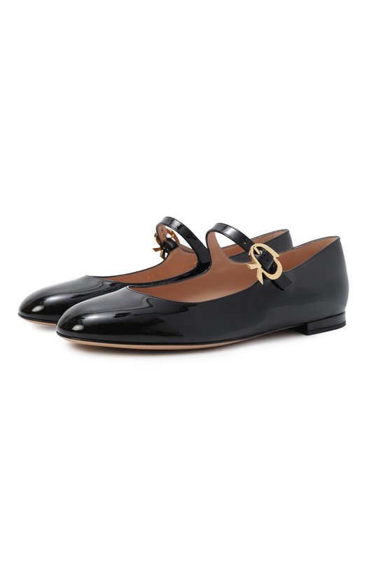 Лакированные балетки Mary Ribbon Gianvito Rossi G22164.05CU0.VERNER0 Чёрный G22164.05CU0.VERNER0