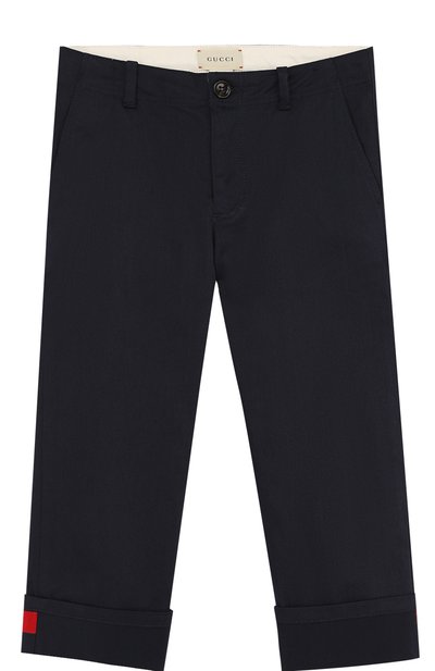 Хлопковые брюки с отворотами и контрастной нашивкой GUCCI, арт. 499974/XBD87, фото 1