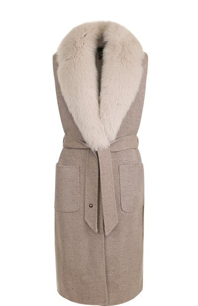 Женский жилет с поясом и отделкой из меха лисы LORO PIANA, арт. FAG3840