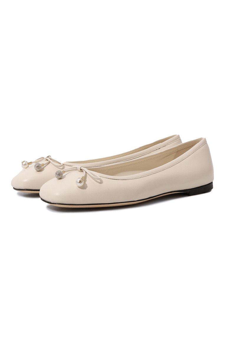 Женские кожаные балетки elme JIMMY CHOO кремового цвета, арт. ELME FLAT/NAP | Фото 1 (Материал внутренний: Натуральная кожа; Подошва: Плоская; Каблук высота: Низкий; Материал внешний: Натуральная кожа)
