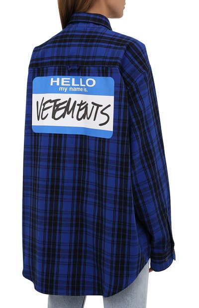 Рубашка из хлопка и вискозы VETEMENTS синего цвета по цене 114500 руб., арт. UA52SH800B 1002/W, фото 4 Рубашка из хлопка и вискозы VETEMENTS, арт. UA52SH800B 1002/W, фото 4