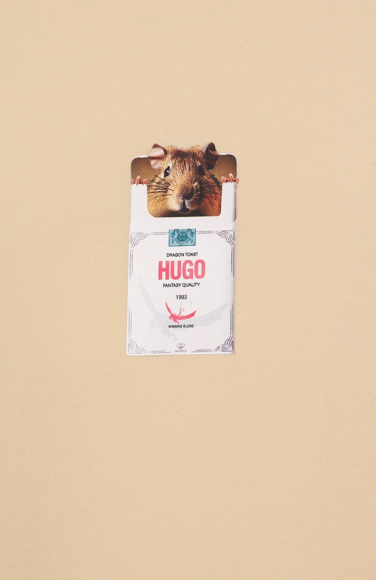 Мужская хлопковая футболка HUGO бежевого цвета, арт. 50530683 | Фото 6 (Рукава: Короткие; Длина (для топов): Стандартные; Материал внешний: Хлопок; Стили: Кэжуэл; Принт: С принтом; Кросс-КТ: Джерси; Мужское Кросс-КТ: Футболка-одежда)