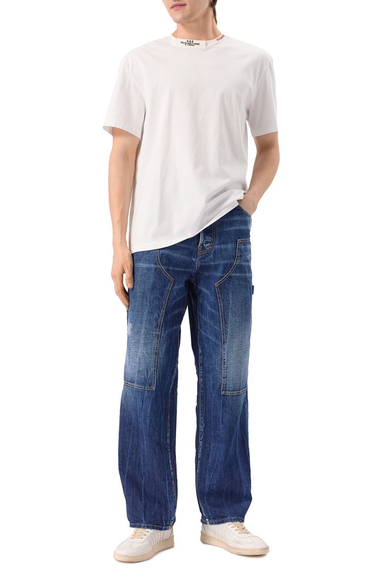 Мужские джинсы carpenter DSQUARED2 синего цвета, арт. S74LB1652/S30309 | Фото 2 (Длина (брюки, джинсы): Стандартные; Детали: Делаве, Потертости; Кросс-КТ: Деним; Стили: Кэжуэл, Streetwear; Материал внешний: Деним, Хлопок; Силуэт М (брюки): Широкие)