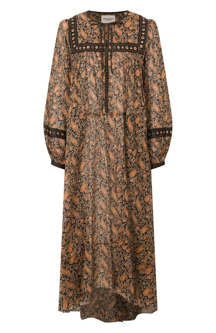 Женское хлопковое платье ISABEL MARANT ETOILE оранжевого цвета, арт. 25PR00027FA/C1J04E | Фото 1 (Материал сплава: Проставлено; Длина Ж (юбки, платья, шорты): Миди; Драгоценные камни: Проставлено; Рукава: Длинные; Материал внешний: Хлопок)