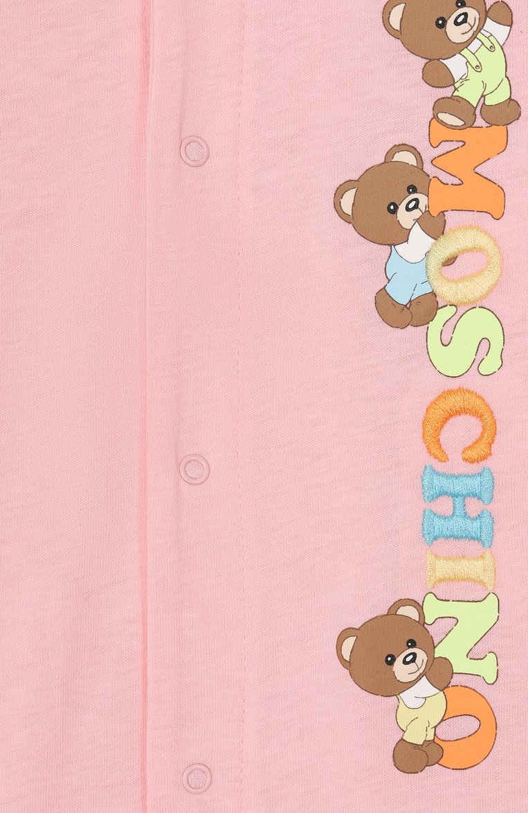 Детский комплект из трех предметов MOSCHINO светло-розового цвета, арт. MUY088/LAA02 | Фото 8 (Материал внешний: Хлопок; Нос: Не проставлено; Ростовка одежда: 0 - 3 мес | 50 - 60 см, 3 мес | 62 см, 9 мес | 74 см, 12 мес | 80 см)