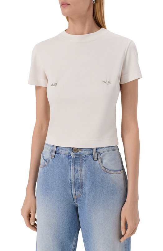 Хлопковая футболка Mugler 25F3TS01086016 Кремовый  25F3TS01086016 Фото 3