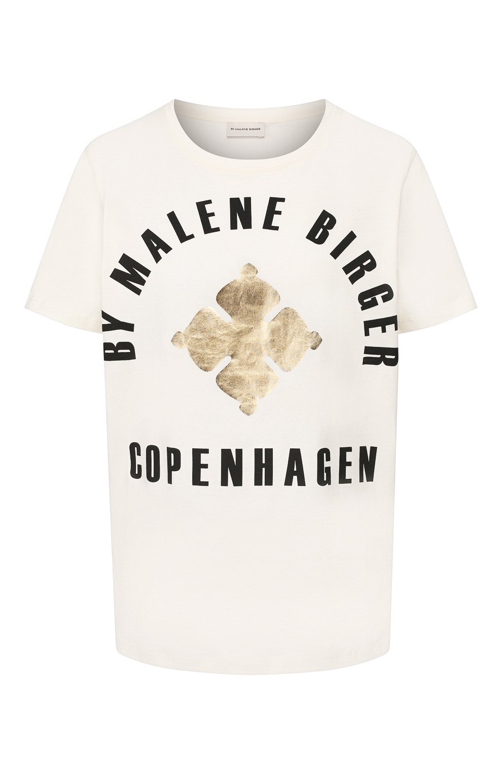 Хлопковая футболка BY MALENE BIRGER кремового цвета по цене 6820 руб., арт. Q68304001/DESM0S, фото 1 Хлопковая футболка BY MALENE BIRGER, арт. Q68304001/DESM0S, фото 1