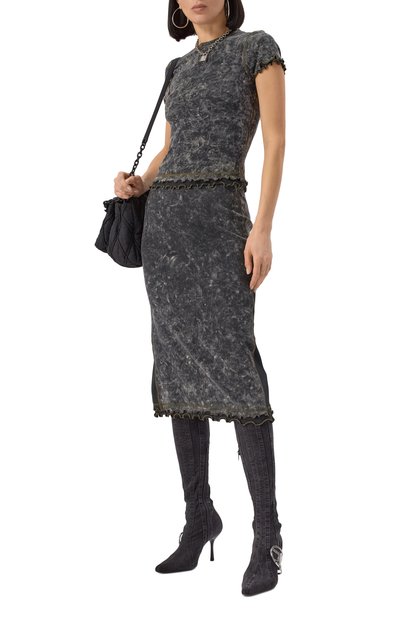 Хлопковая юбка DIESEL темно-серого цвета по цене 21150 руб., арт. A16656/0JQAT, фото 2 Хлопковая юбка DIESEL, арт. A16656/0JQAT, фото 2