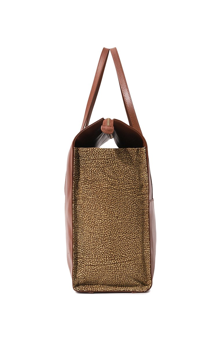 Женский сумка-шопер livre BORBONESE коричневого цвета, арт. 923351 | Фото 4 (Материал: Натуральная кожа, Текстиль; Материал сплава: Проставлено; Драгоценные камни: Проставлено; Размер: large)