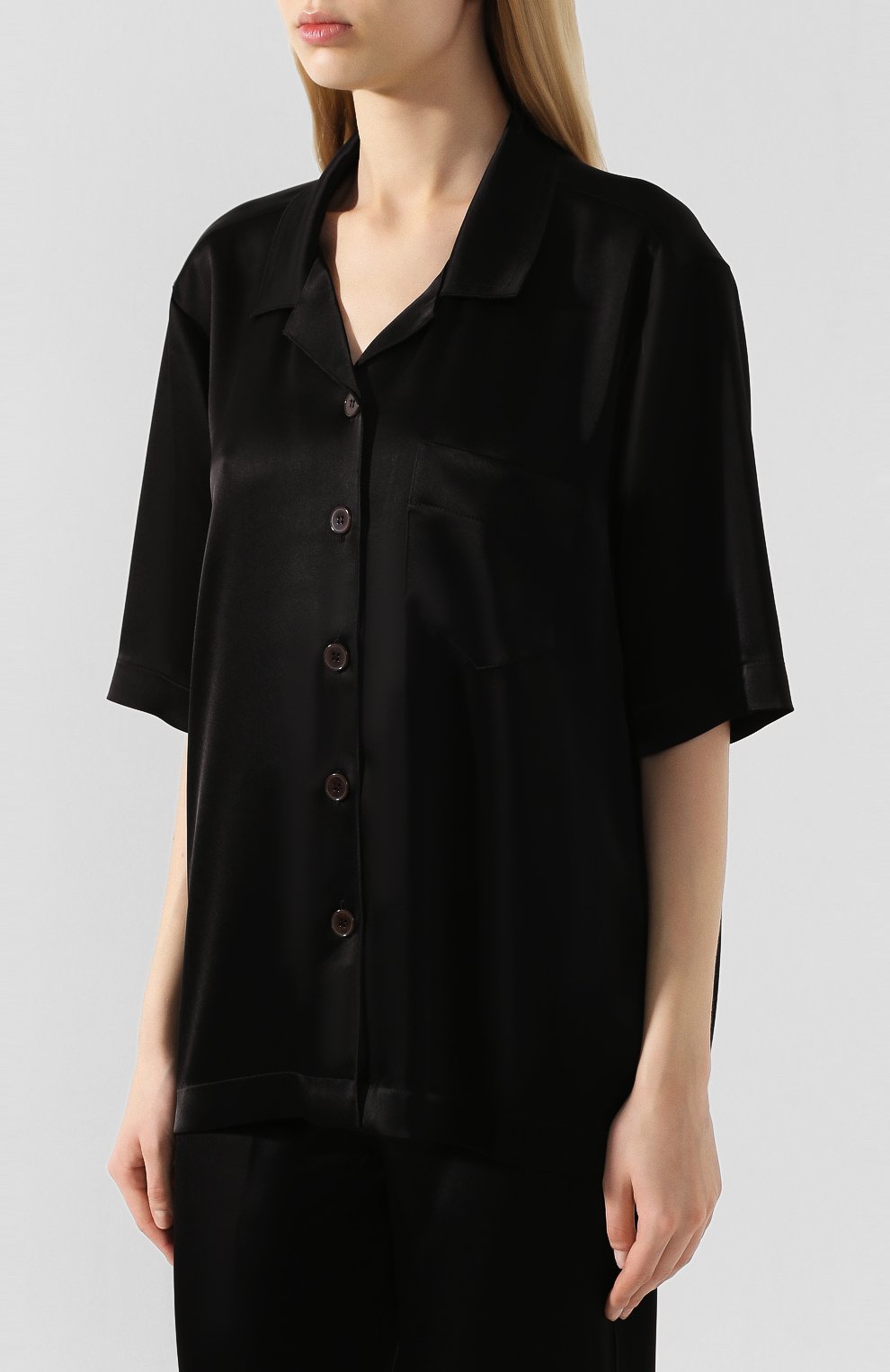 Блузка NANUSHKA черного цвета по цене 43500 руб., арт. NARAZ_BLACK_SLIP SATIN, фото 3 Блузка NANUSHKA, арт. NARAZ_BLACK_SLIP SATIN, фото 3
